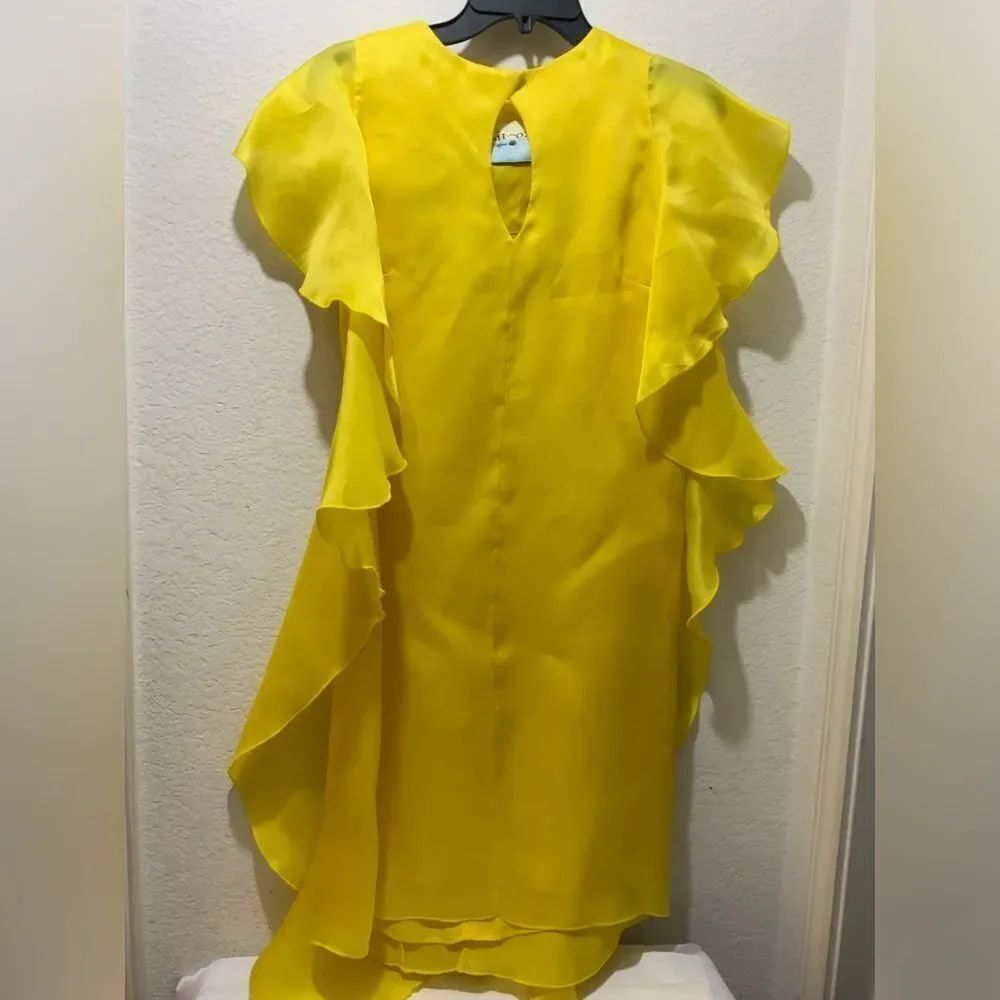 Tish Cox yellow dress ruffle midi sleeveless size Small